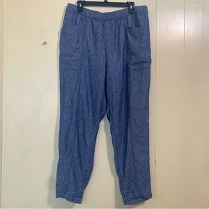 Old Navy Linen Pants Chambray Blue Linen Crop Pants Size Large.